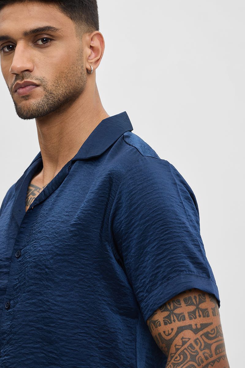 Textured Box Cut Shirt - Blue