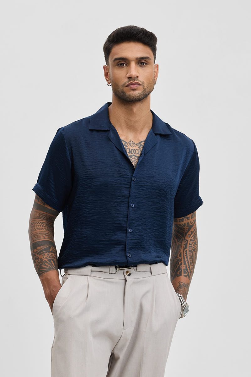 Textured Box Cut Shirt - Blue
