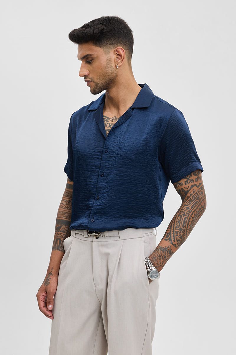 Textured Box Cut Shirt - Blue
