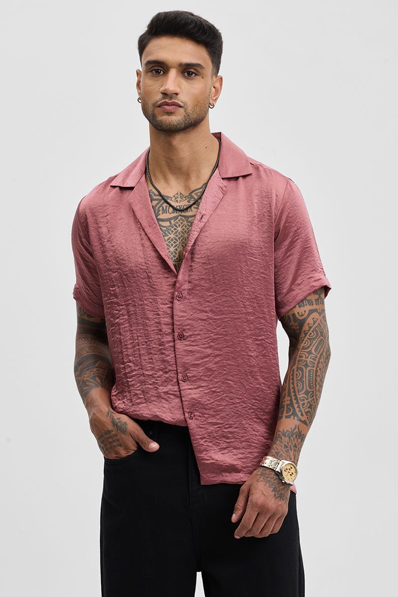 Short Sleeve Cuban Collar Shirt - Pink