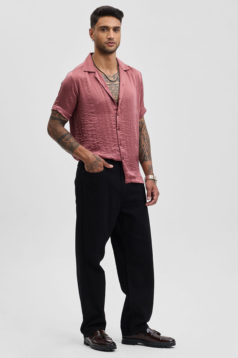 Short Sleeve Cuban Collar Shirt - Pink