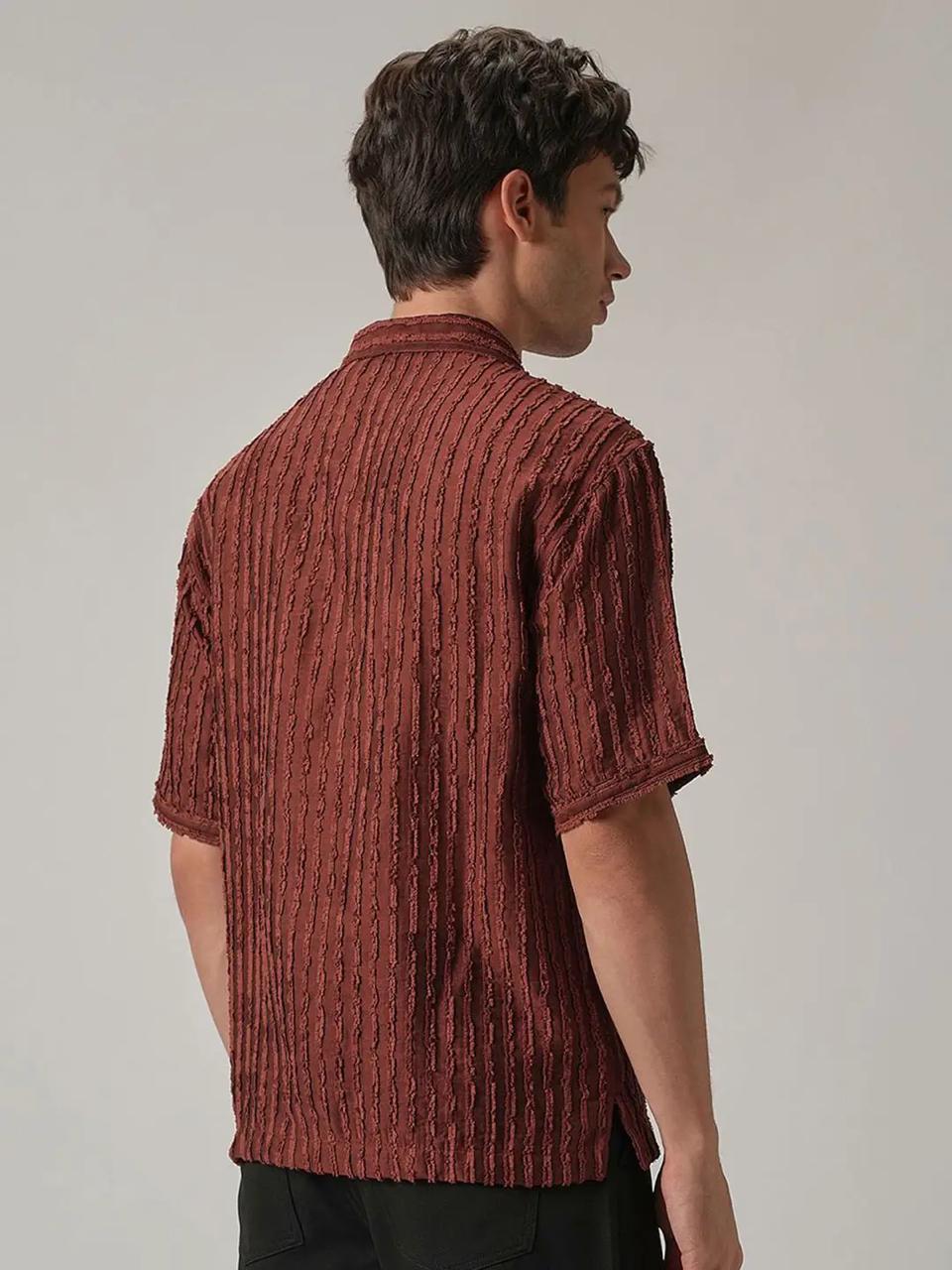 Club Clip Jacquard Striped Cuban Collar Shirt