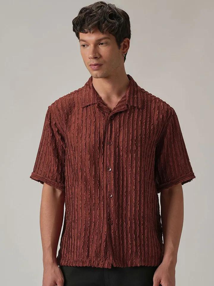 Club Clip Jacquard Striped Cuban Collar Shirt