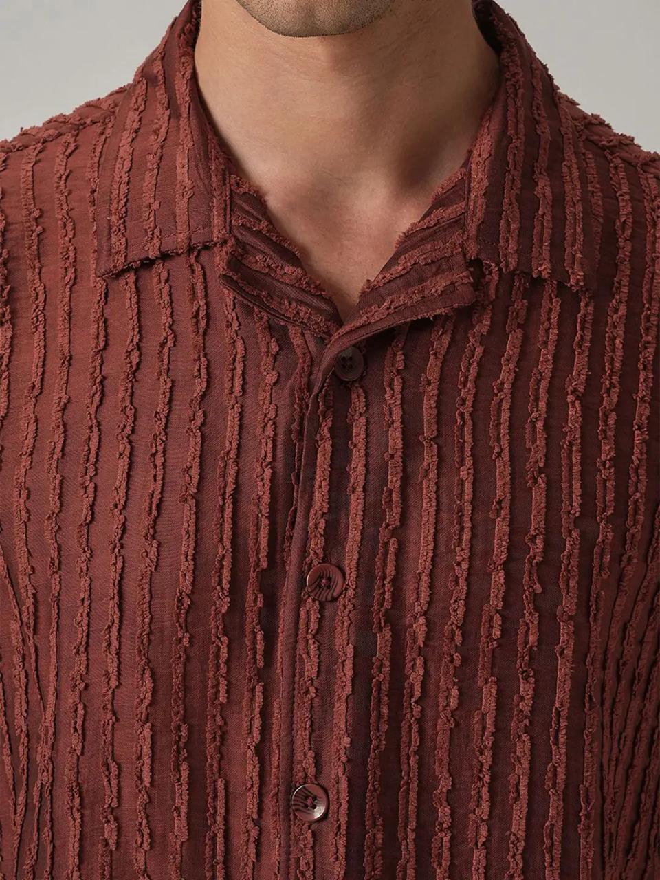 Club Clip Jacquard Striped Cuban Collar Shirt